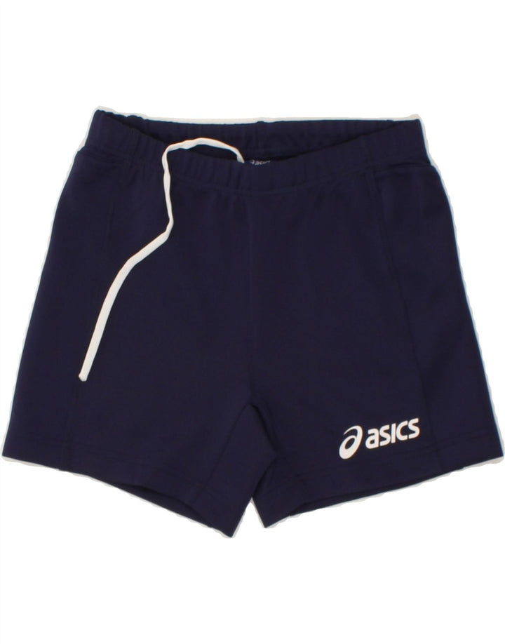 ASICS Womens Graphic Sport Shorts UK 12 Medium Navy Blue Polyester Vintage Asics and Second-Hand Asics from Messina Hembry 