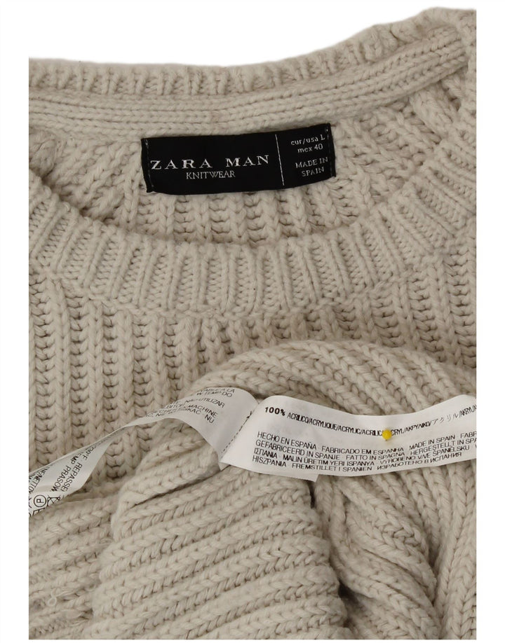Zara Mens Crew Neck Jumper Sweater Large Grey Acrylic