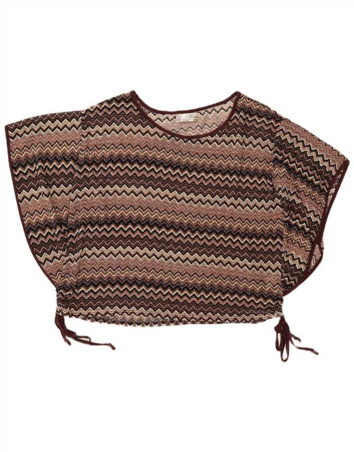 Mizumi Womens Batwing Oversized Blouse Top UK 10 Small Brown Chevron