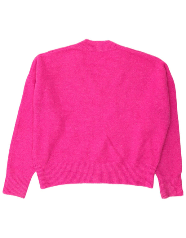 Zara Womens Oversized V-Neck Jumper Sweater UK 14 Medium Pink Acrylic