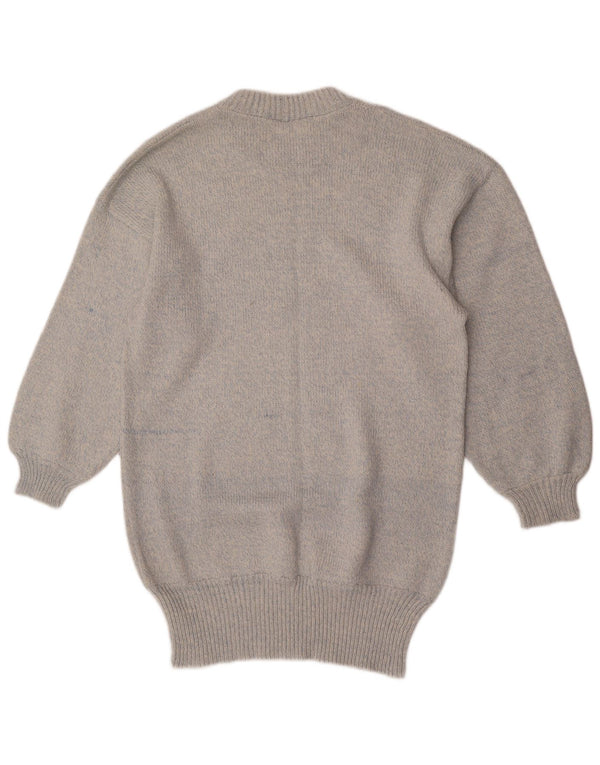 Vintage Womens Longline Crew Neck Jumper Sweater UK 16 Large Grey Flecked
