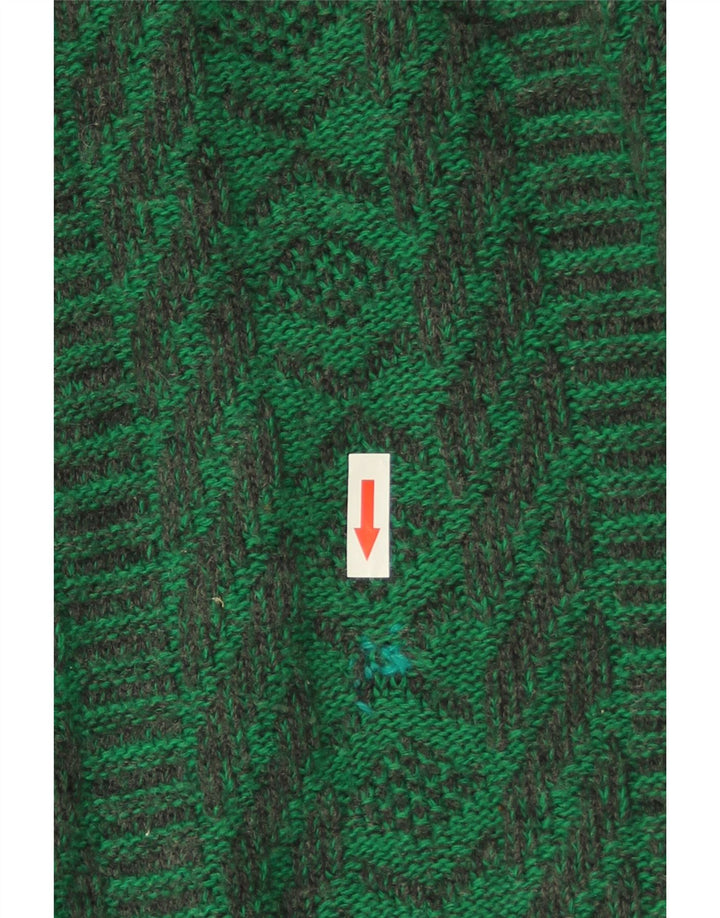 Vintage Mens Crew Neck Jumper Sweater Medium Green Geometric