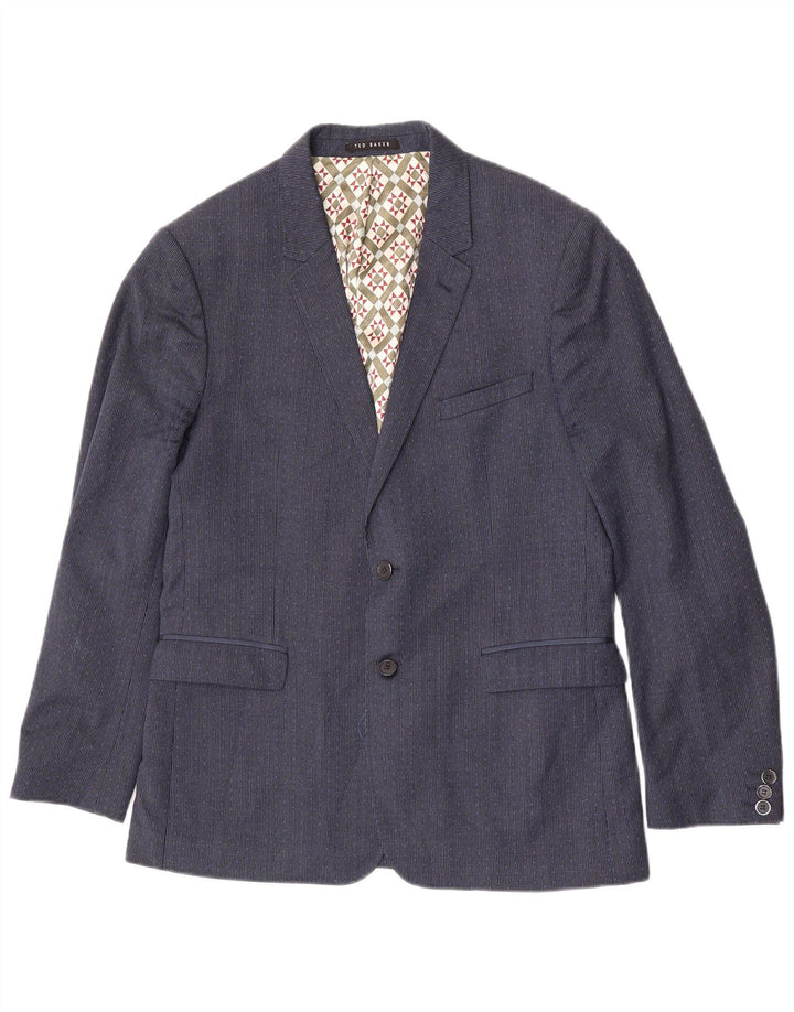 Ted Baker Mens 2 Button Blazer Jacket UK 42 XL Navy Blue Houndstooth Wool
