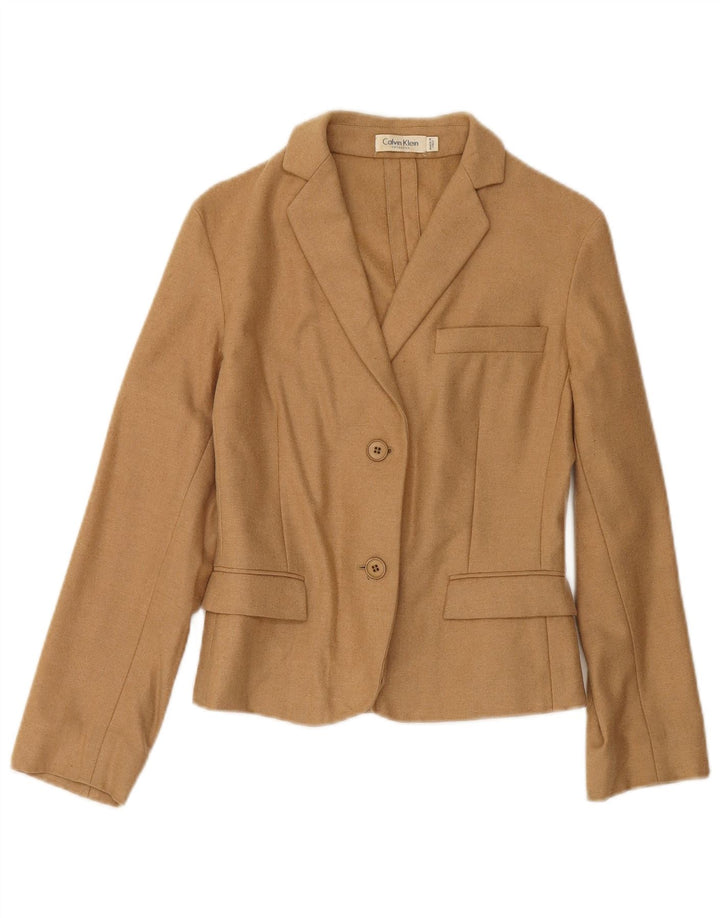 CALVIN KLEIN Womens Crop 2 Button Blazer Jacket US 6 Medium Brown