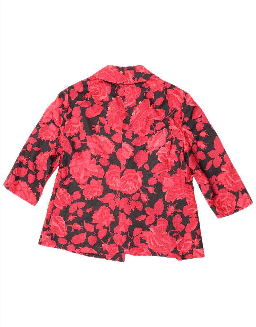 Vintage dame 3/4 ærmer 2 knap blazer jakke UK 14 Medium rød blomster