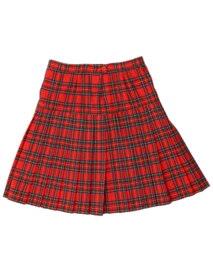 Falda plisada vintage para mujer W28 Cheque rojo medio