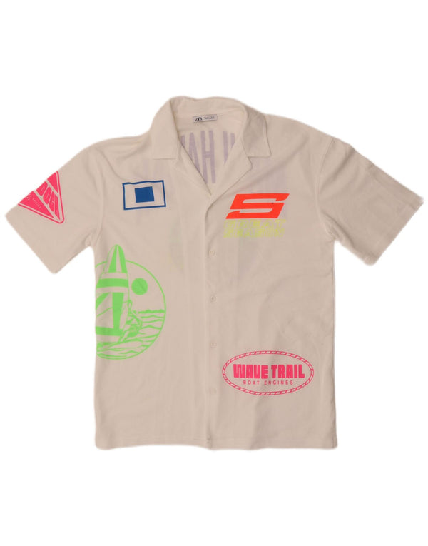 Zara Chemise Graphique À Manches Courtes Homme Petit Blanc