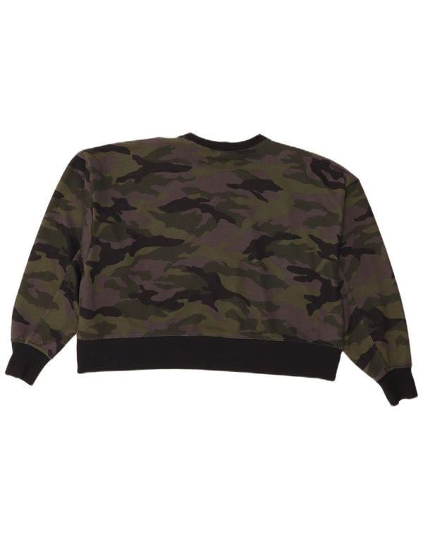 Nike Womens Dri Fit Crop Sweatshirt Jumper UK 14 Medium Khaki Camouflage