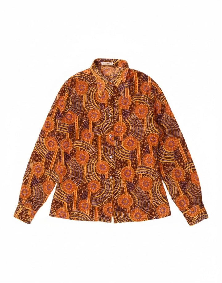 Vintage Womens See Through Shirt IT 44 Medium Brown Geometric Cotton