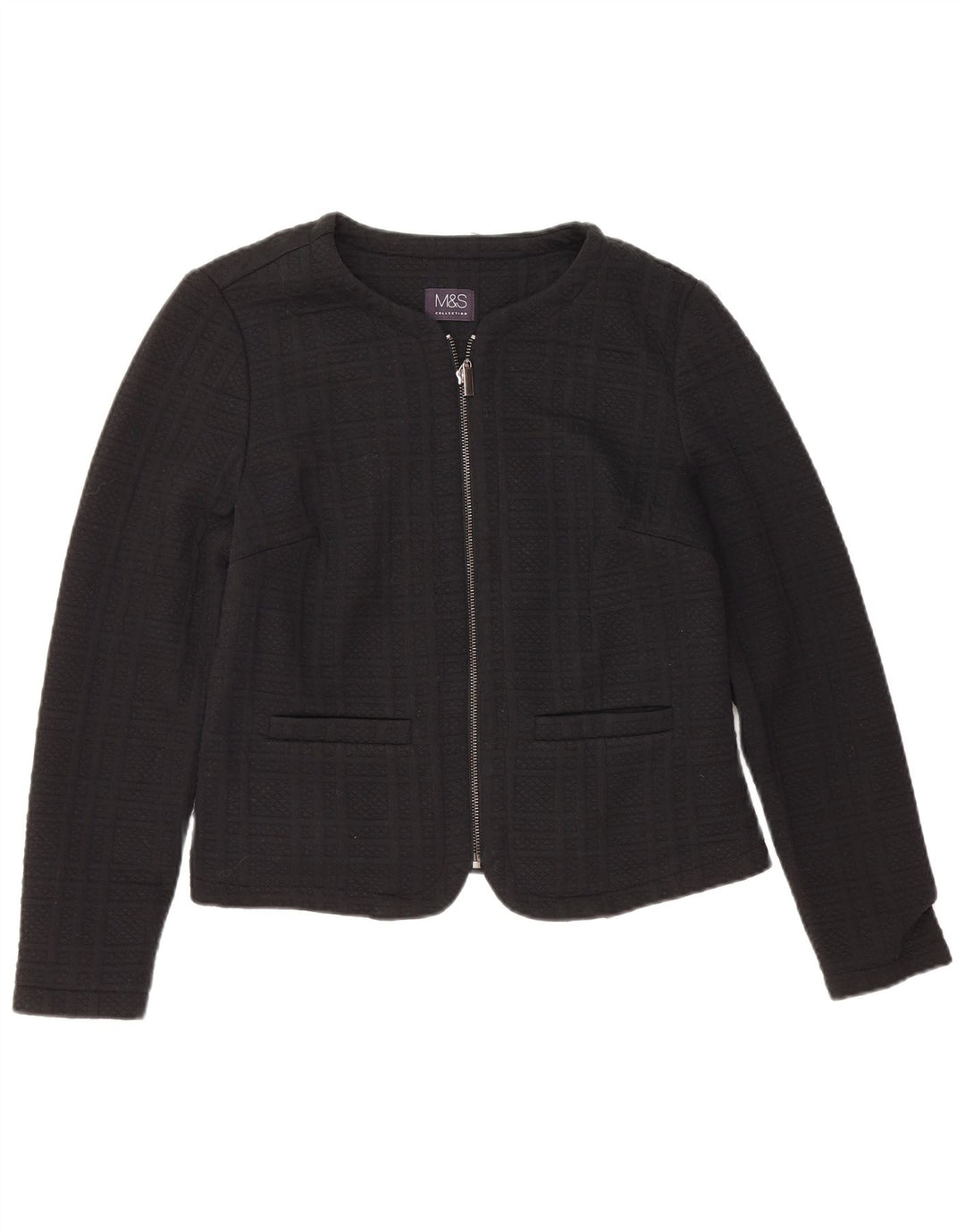MARKS & SPENCER Womens Crop Blazer Jacket UK 14 Medium Black Polyester