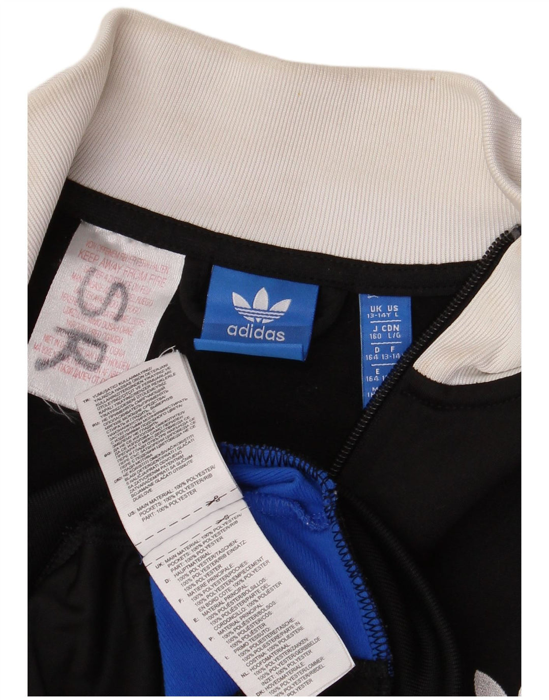 ADIDAS Boys Tracksuit Top Jacket 13-14 Years Black Colourblock Polyester