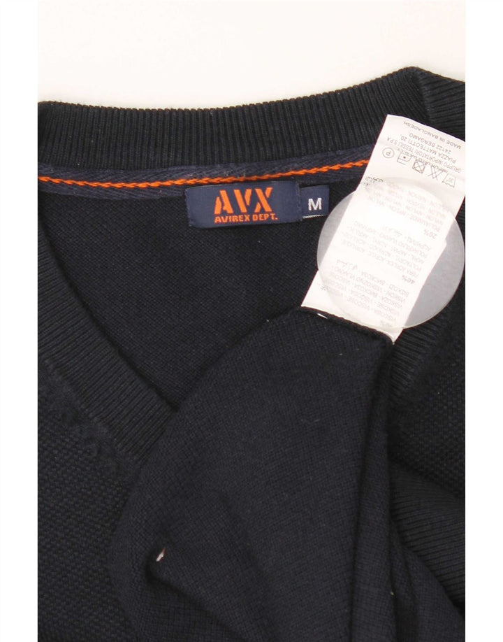 Avirex Mens V-Neck Jumper Sweater Medium Navy Blue Viscose