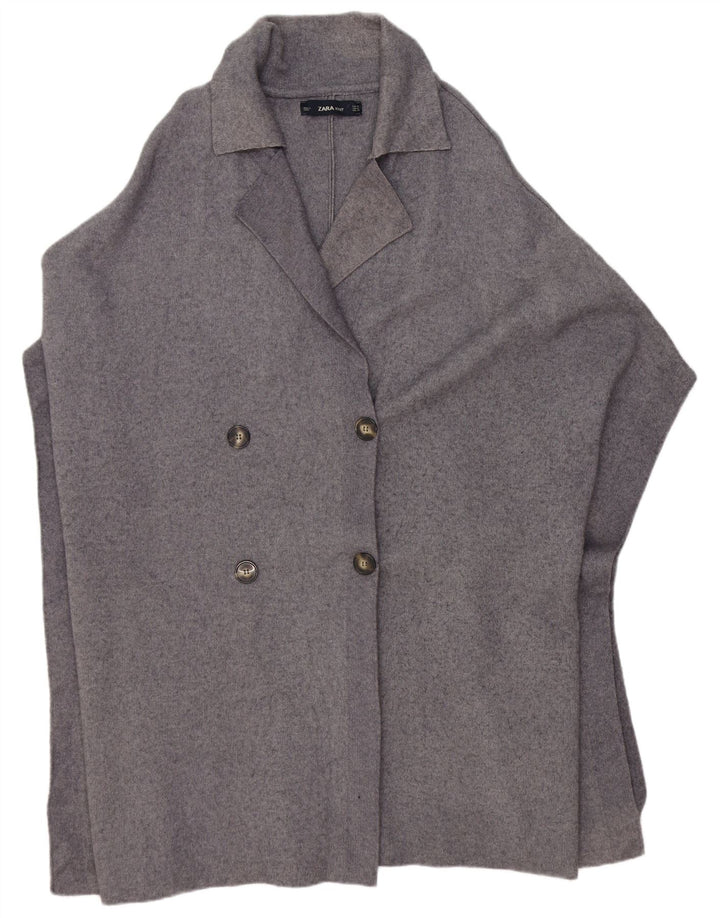 ZARA Womens Poncho Double Breasted Cardigan Sweater UK 14 Medium Grey