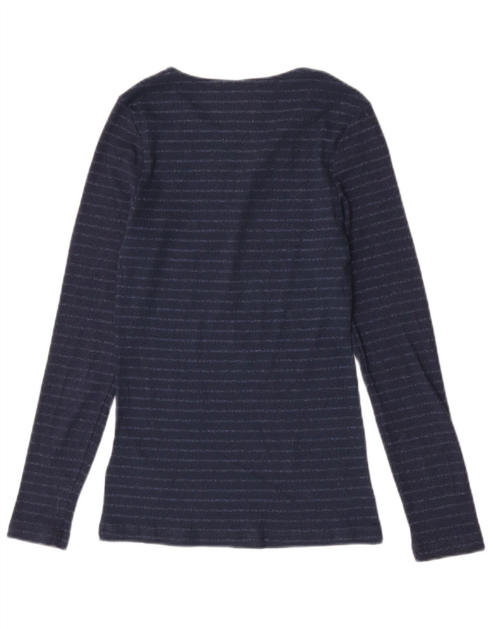 Marks & Spencer Womens Top Long Sleeve UK 8 Small Navy Blue Striped