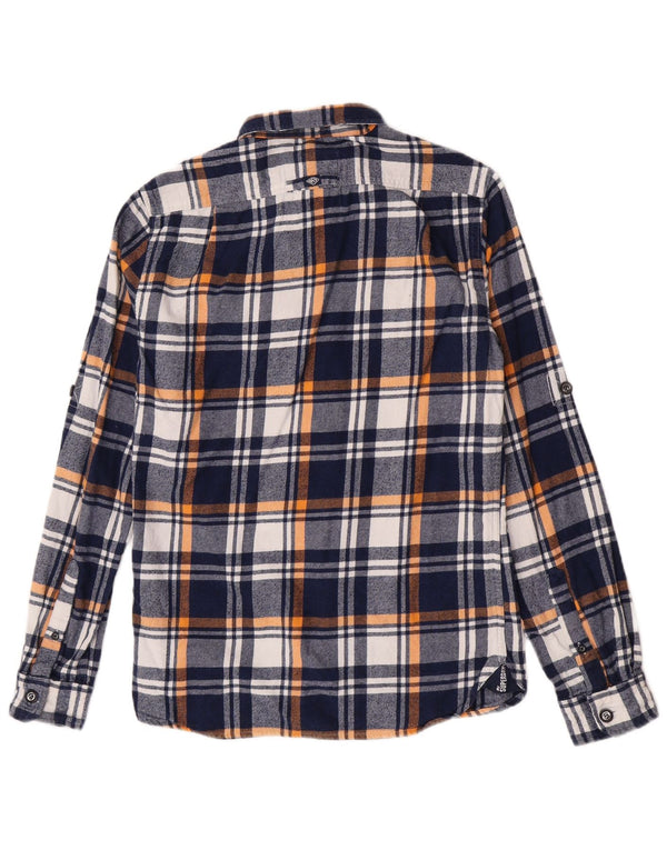 Camicia da uomo in flanella Superdry, cotone a quadri blu navy medio