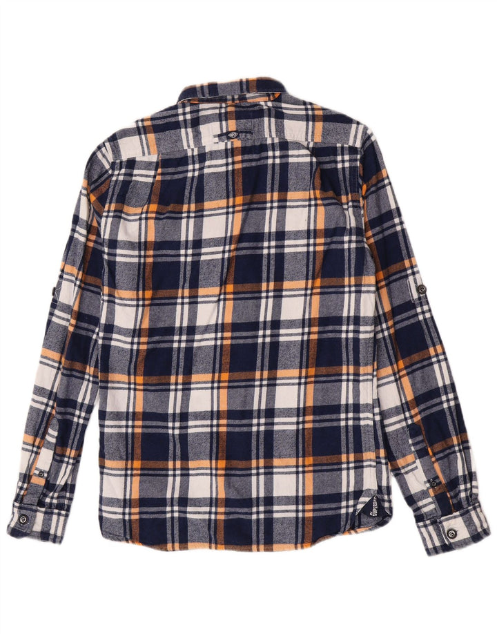 Camicia da uomo in flanella Superdry, cotone a quadri blu navy medio