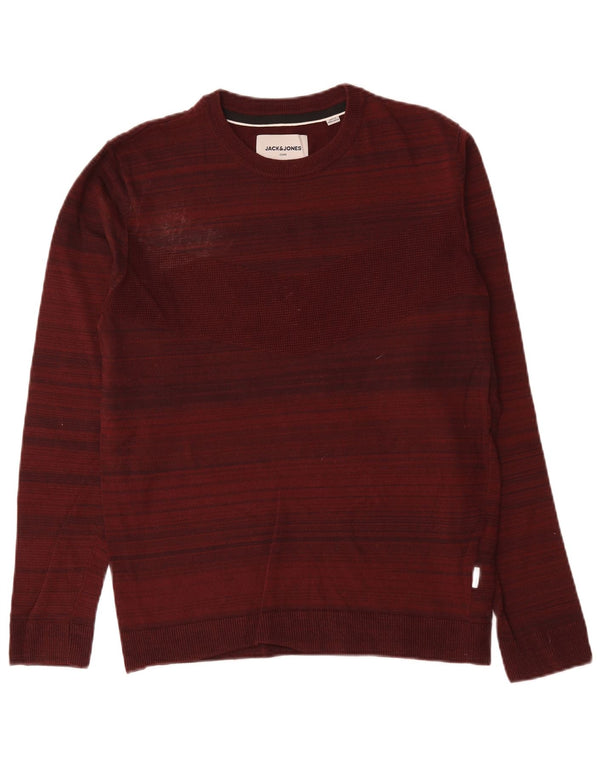 Jack & Jones Mens Crew Neck Jumper Sweater Medium Burgundy Pinstripe Cotton