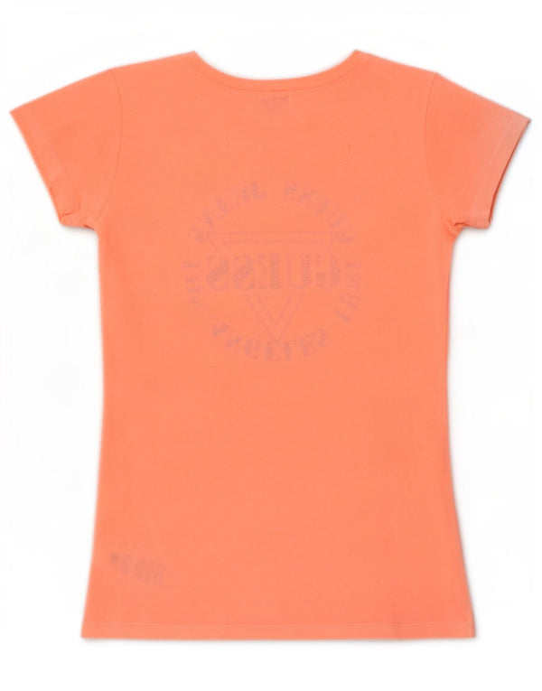 Guess T-shirt grafica da donna Top UK 8 Small Arancione in cotone