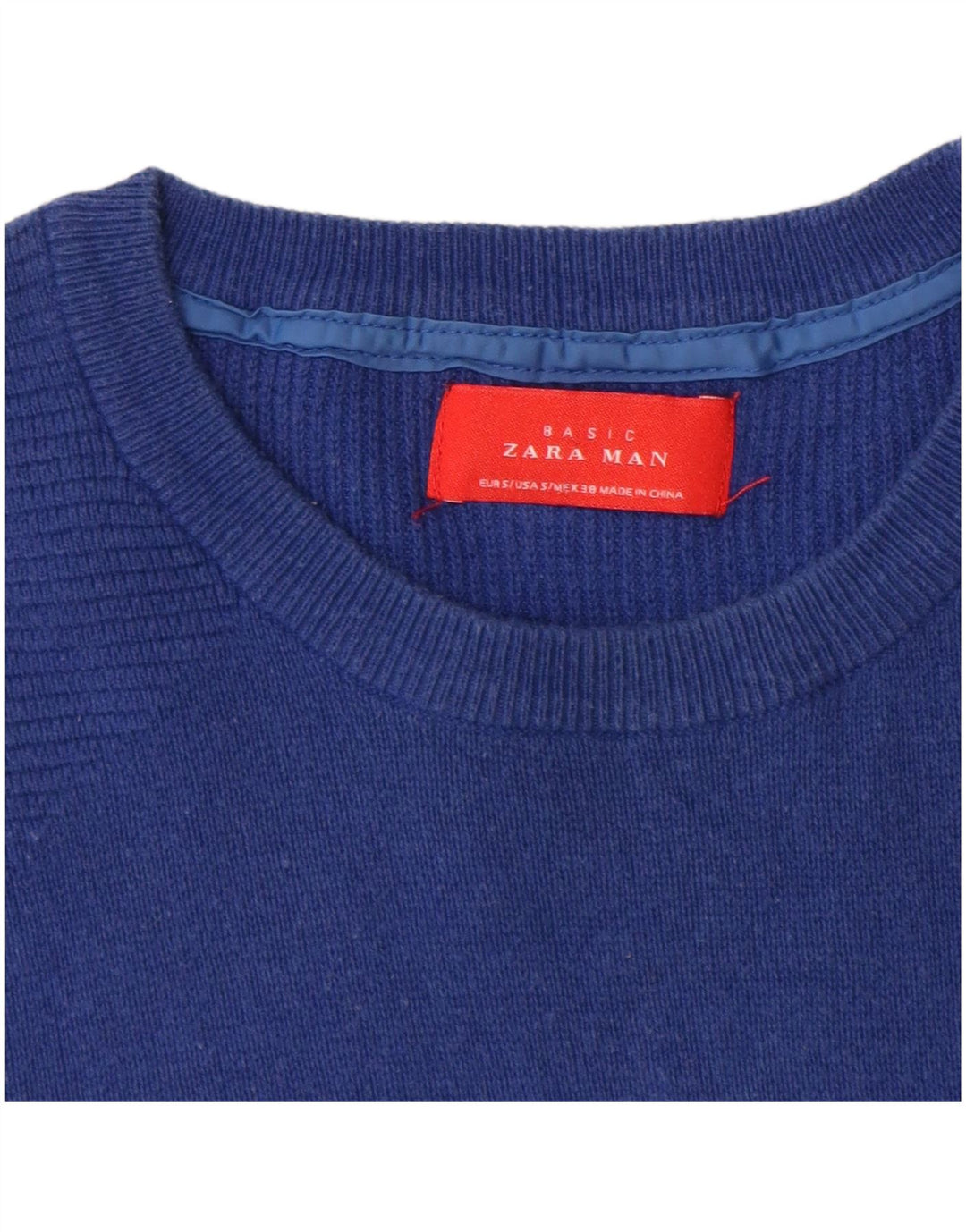 Zara Mens Crew Neck Jumper Sweater Small Blue Cotton