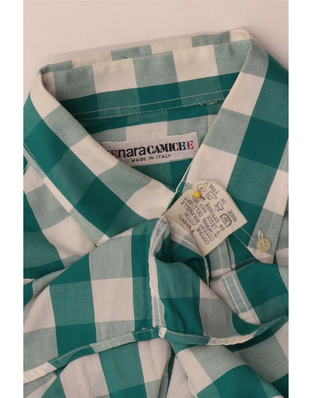 Enara Camicece Mens Shirt Medium Green Gingham Cotton