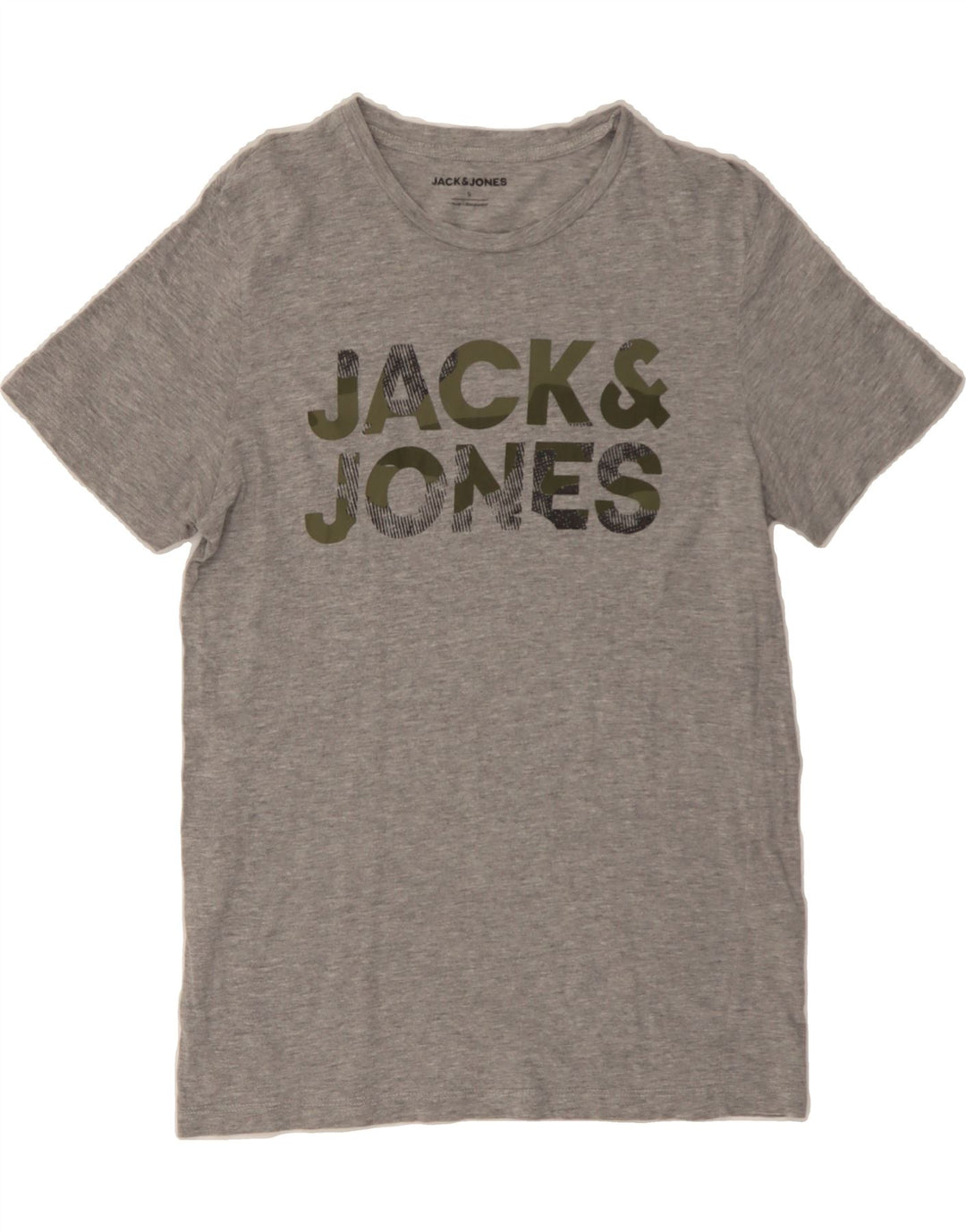 JACK & JONES Mens Graphic T-Shirt Top Small Grey Polyester Classic Vintage Jack & Jones and Second-Hand Jack & Jones from Messina Hembry 