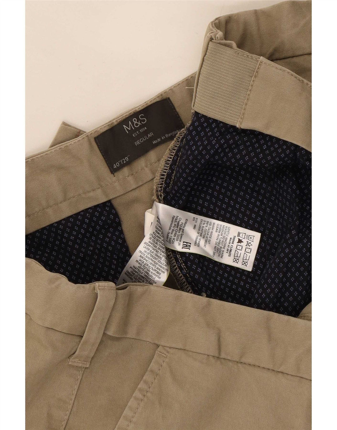 Marks & Spencer Mens Regular Chino Trousers W40 L29 Beige Cotton