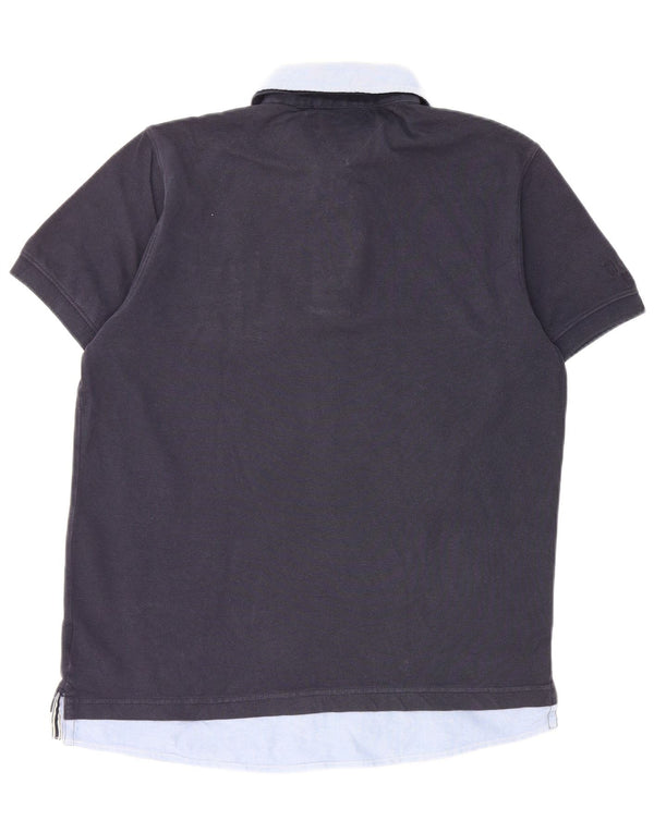 Tommy Hilfiger Mens Graphic Polo Shirt Medium Navy Blue Colourblock Cotton