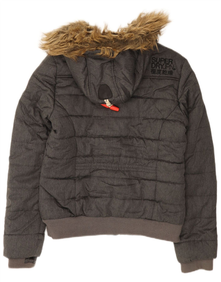 Superdry Veste matelassée à capuche pour femme UK 12 Gris moyen Polyester