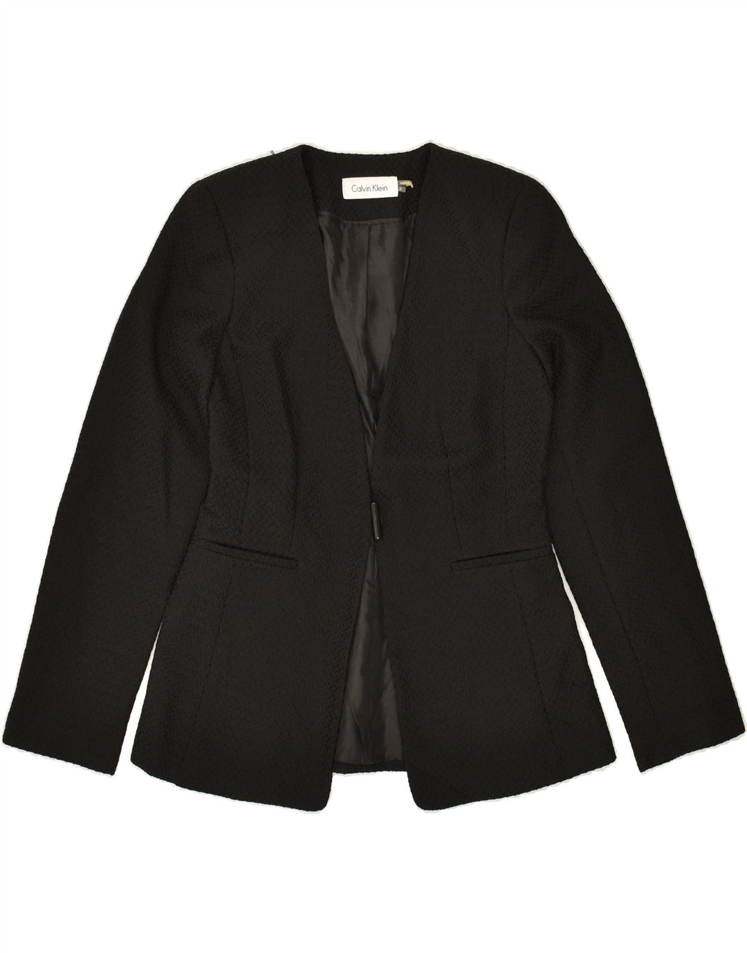 CALVIN KLEIN Womens 1 Button Blazer Jacket UK 2 2XS Black Polyester Vintage Calvin Klein and Second-Hand Calvin Klein from Messina Hembry 