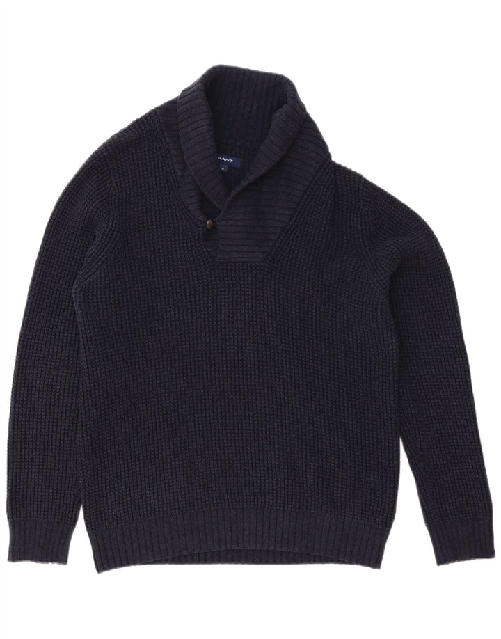 Gant Maglione da uomo con collo a scialle in cotone medio blu navy