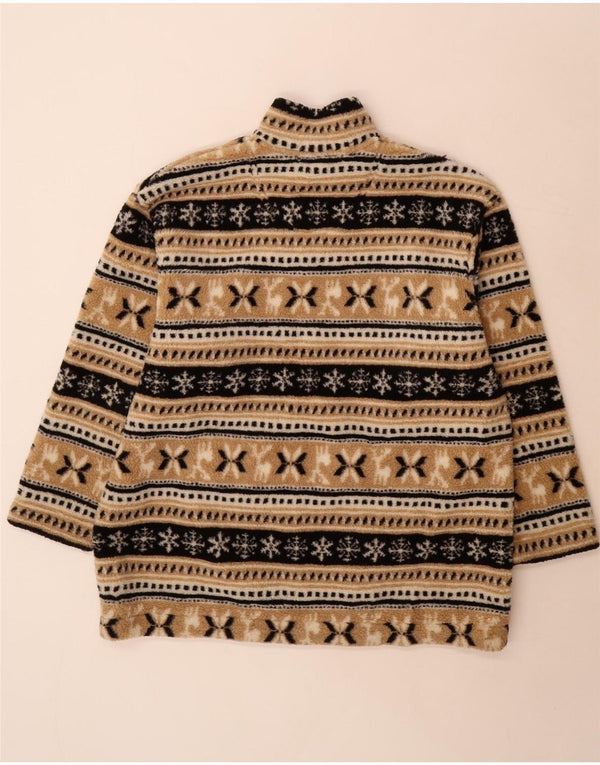 vintage Mens Zip Neck Fleece Jumper Grand Beige Fair Isle Acrylique