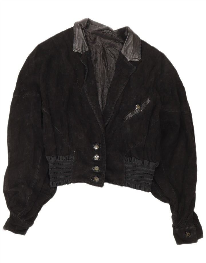 VINTAGE Womens Crop Suede Jacket UK 10 Small Black