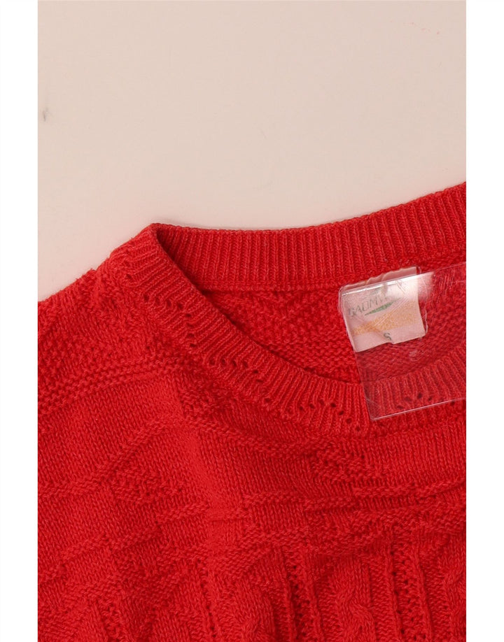VINTAGE Womens Oversized Crew Neck Jumper Sweater UK 10 Small Red