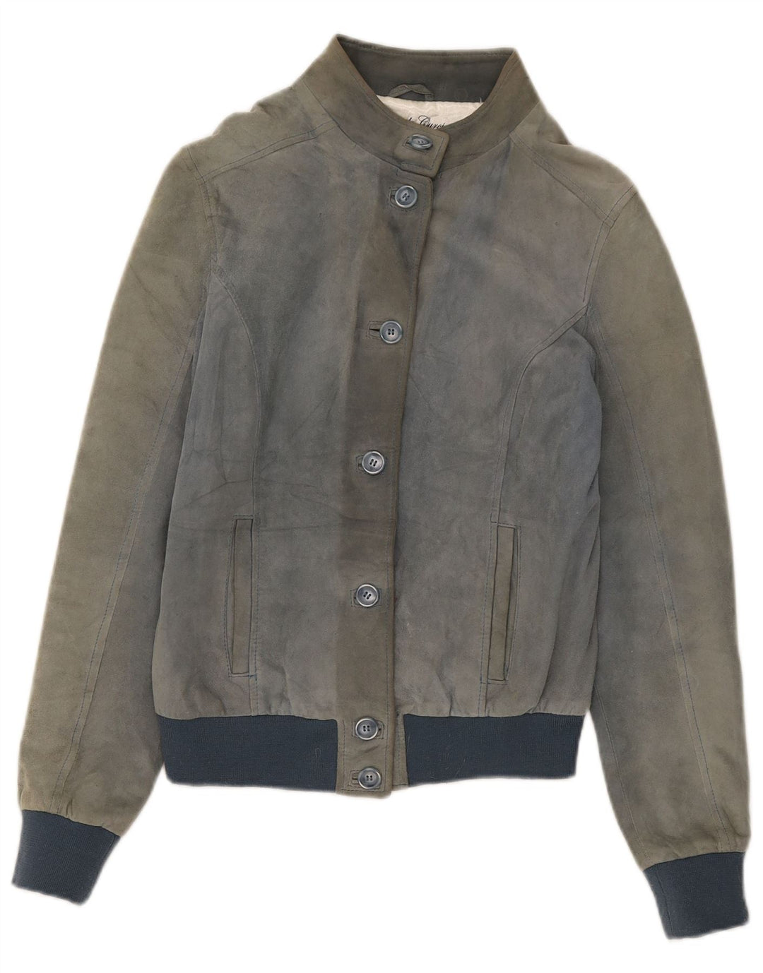 Emanuele Curci  Womens Suede Bomber Jacket IT 44 Medium Grey Colourblock
