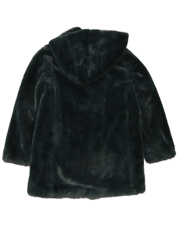 Dkny Dame Oversized Hætte i imiteret Pels Overfrakke UK 6 XS Grøn Polyester
