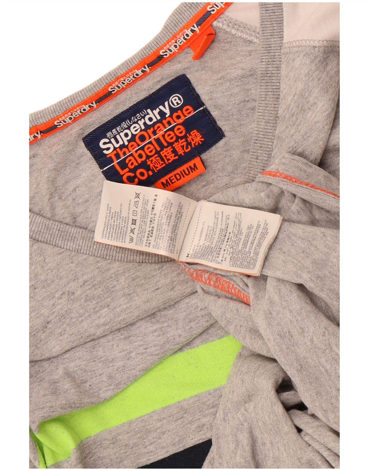 Top da uomo Superdry a maniche lunghe in cotone color block grigio medio
