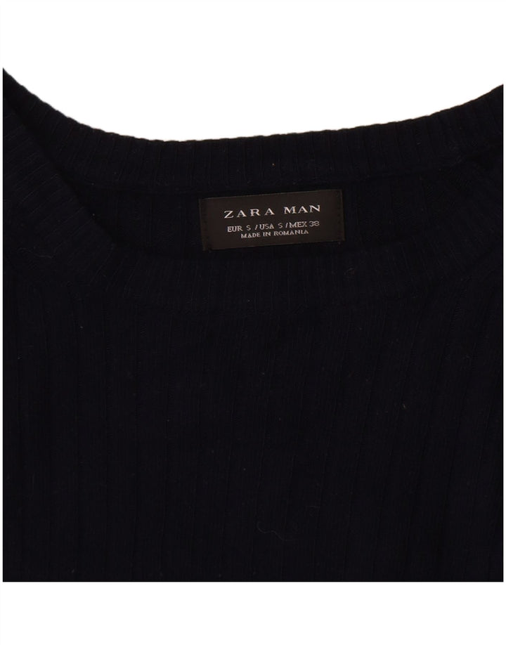 Zara Mens Boat Neck Jumper Sweater Small Navy Blue