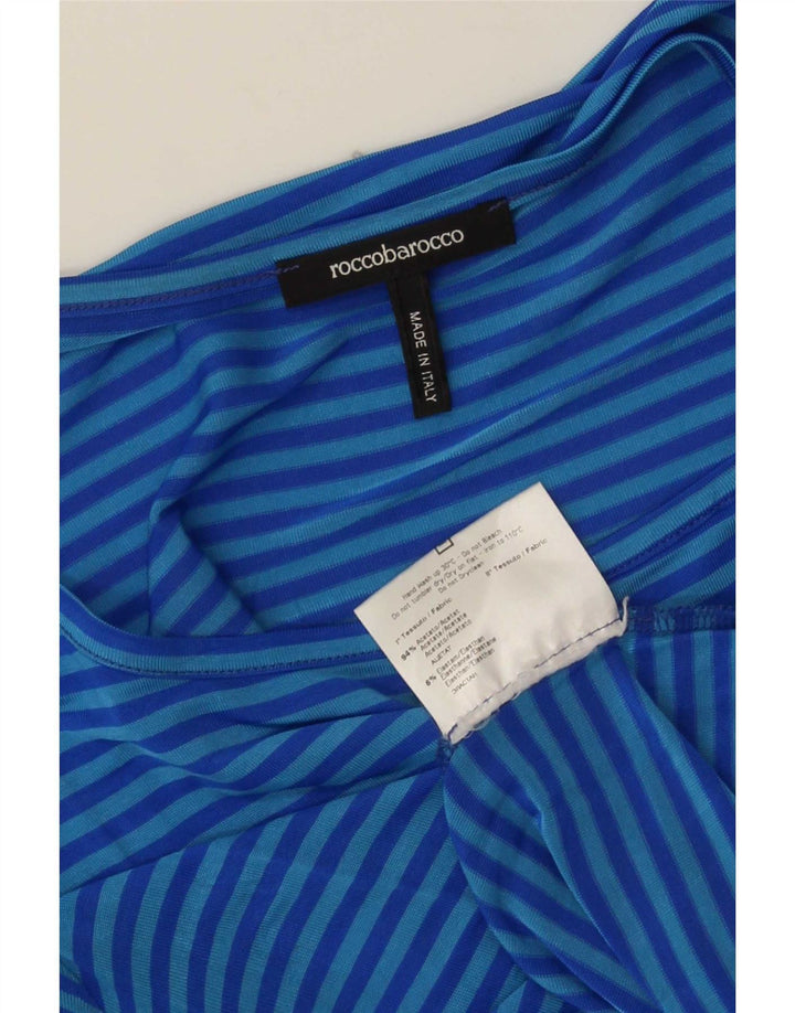 Roccobarocco Womens T-Shirt Top US 8 Medium Blue Striped Acetate