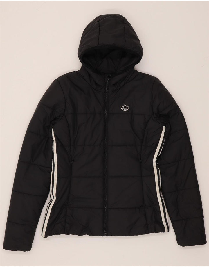 Damska kurtka z kapturem i wyściełaną Adidas UK 10, mała, czarna, poliestrowa