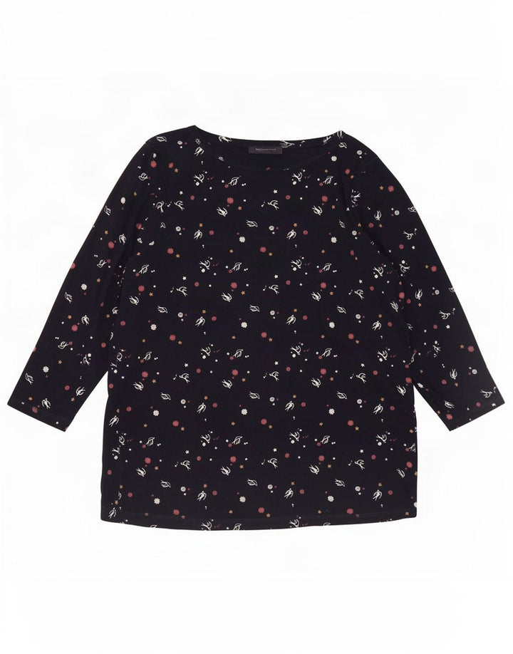 Marks & Spencer Womens Abstract Pattern Top 3/4 Sleeve UK 20 2XL Navy Blue