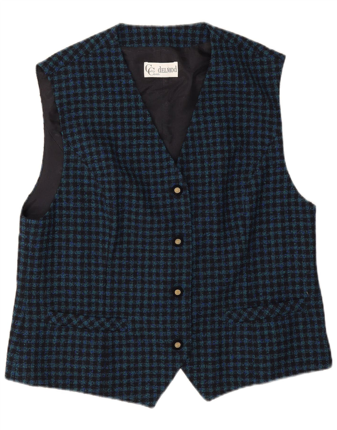 Delmod Womens Waistcoat EU 44 XL Navy Blue Gingham New Wool