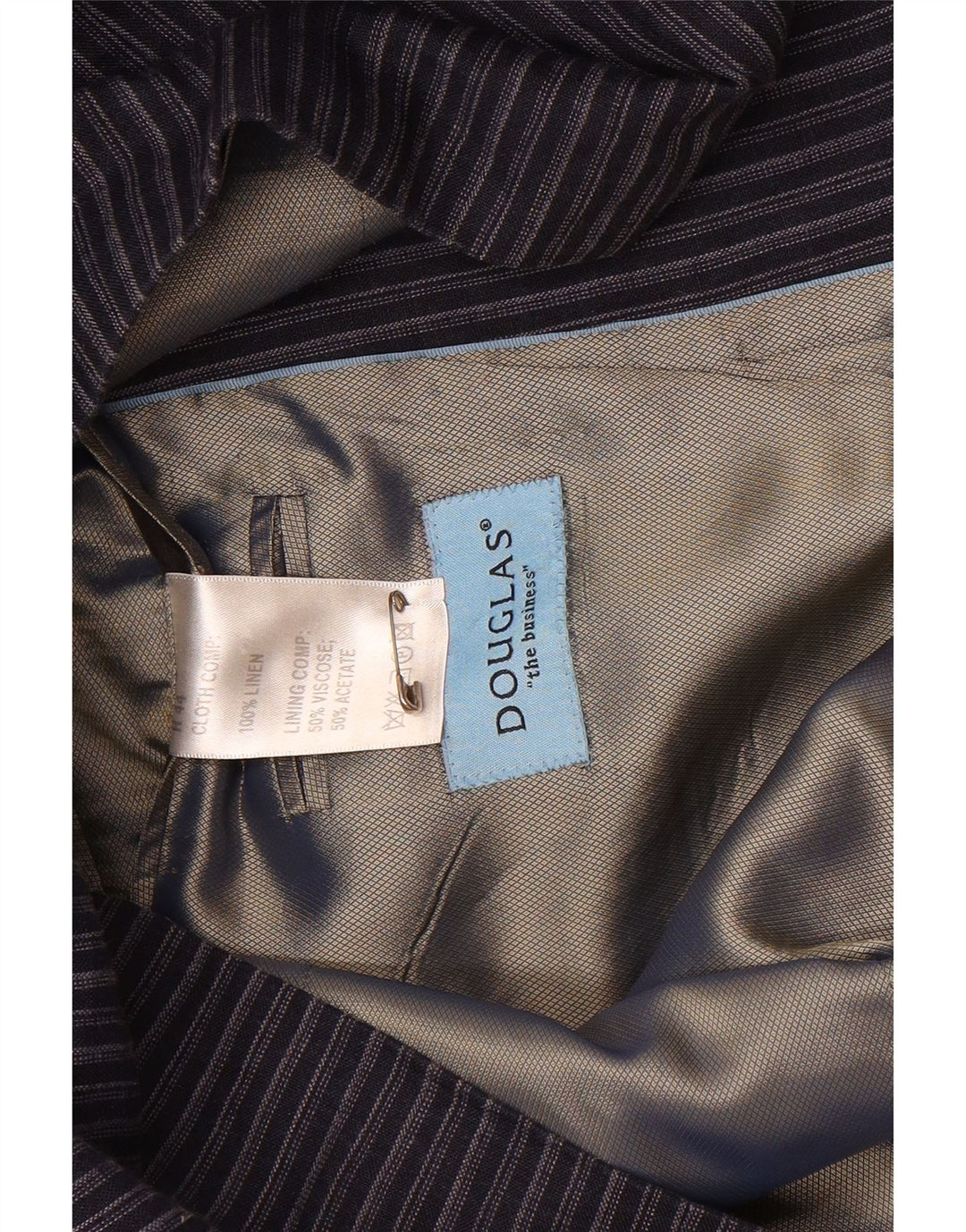 DOUGLAS Mens 2 Button Blazer Jacket UK 44 2XL Navy Blue Striped Linen