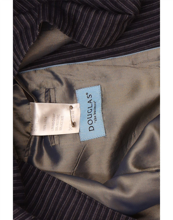 DOUGLAS Mens 2 Button Blazer Jacket UK 44 2XL Navy Blue Striped Linen