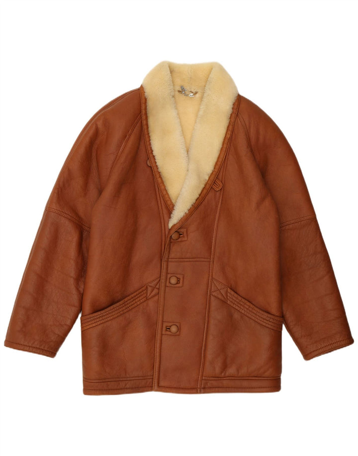 Vintage Mens Shearling Jacket IT 52 XL Brown Shearling