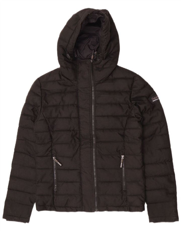 Superdry Mens Hooded Padded Jacket UK 38 Medium Black Polyester
