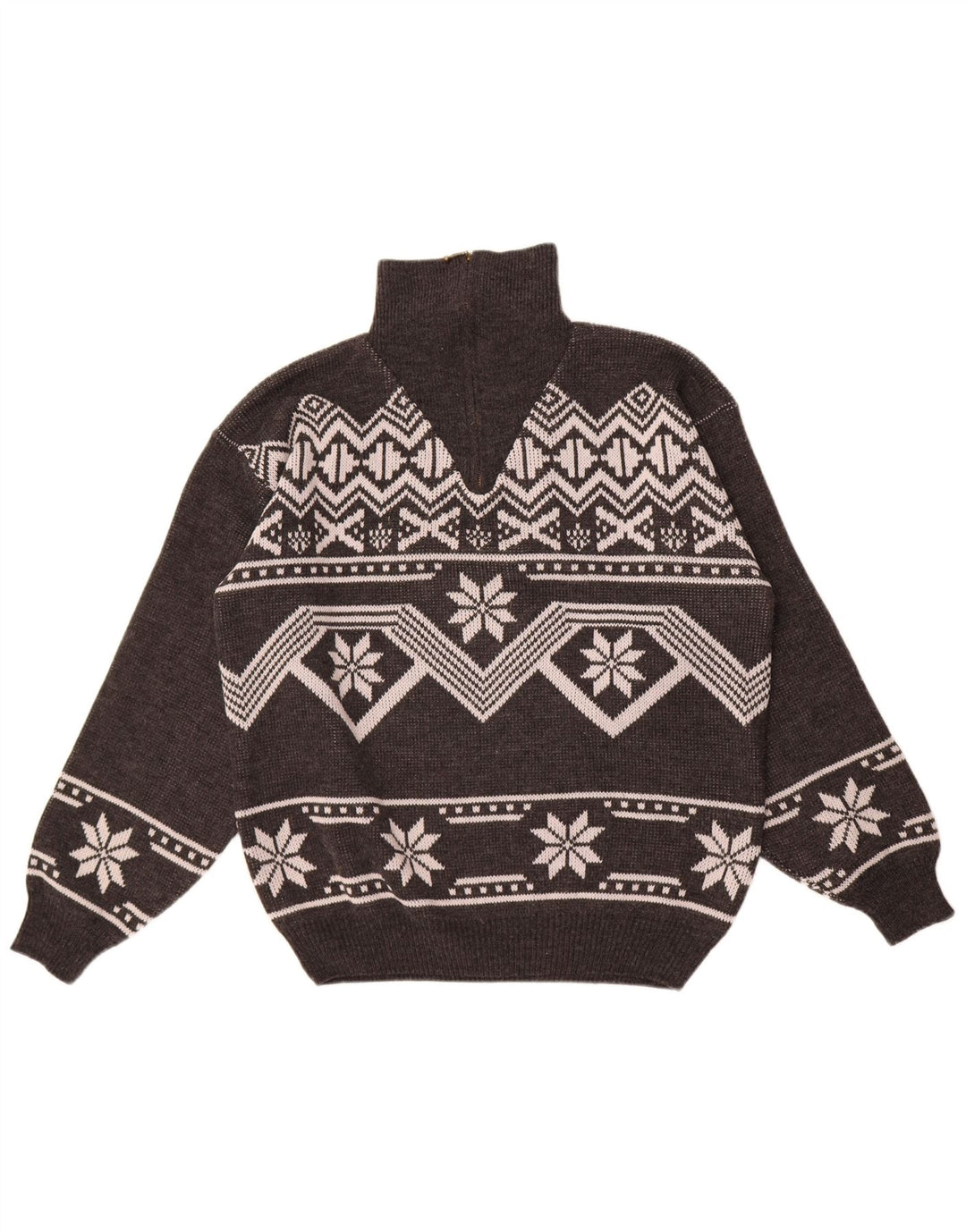 Jacques Lorant Mens Zip Neck Jumper Sweater Large Grey Fair Isle