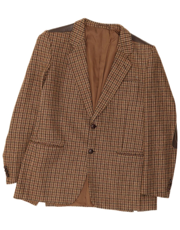 Vintage Mens 2 Button Blazer Jacket IT 52 XL Brown Houndstooth Wool