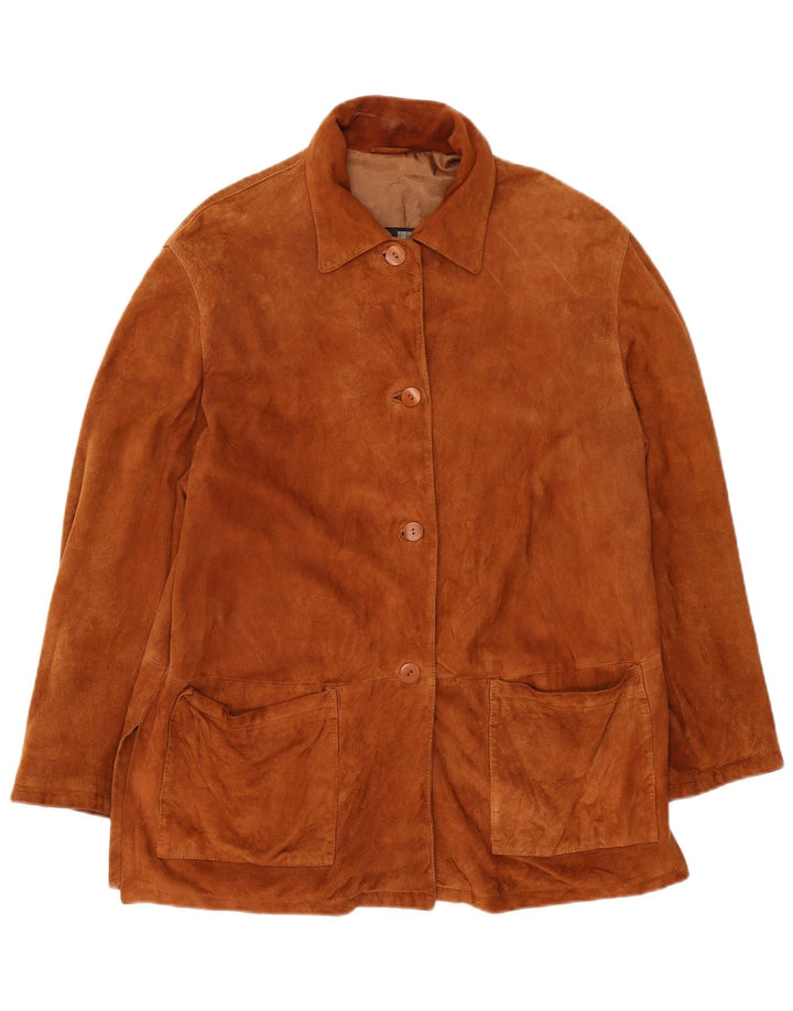 Giacca vintage in pelle scamosciata da donna IT 46 grande in pelle marrone