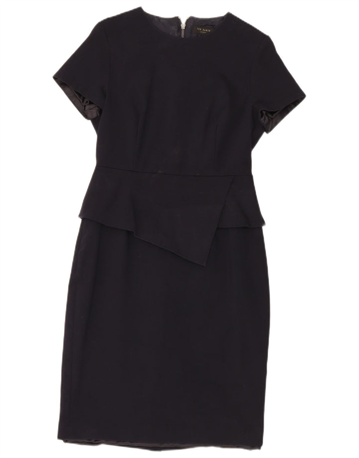 Ted Baker Womens Peplum Dress Size 2 Small Navy Blue Cotton