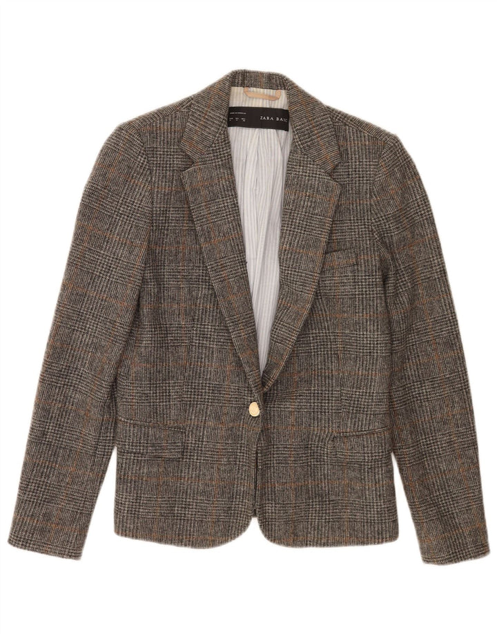 Zara Dame 1 Knap Blazer Jacket UK 12 Medium Grey Check
